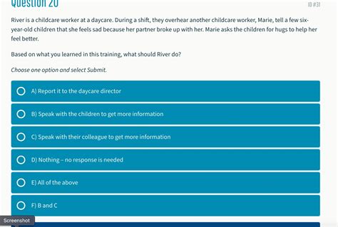 Question 20 River is a childcare worker at a | StudyX