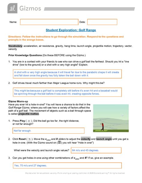 Solution Gizmo Student Exploration Golf Range Studypool