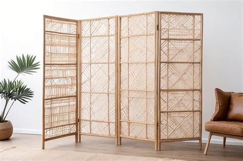 Premium Photo Bohemian Rattan Room Divider Screen With Natural Dividers