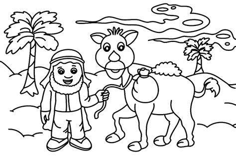 Coloriage Un Homme et un Chameau télécharger et imprimer gratuit sur