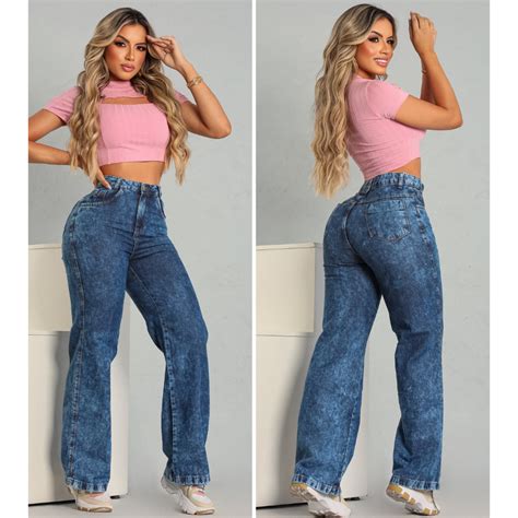 Cal A Jeans Feminina Wide Leg Pantalona Cintura Alta Algod O