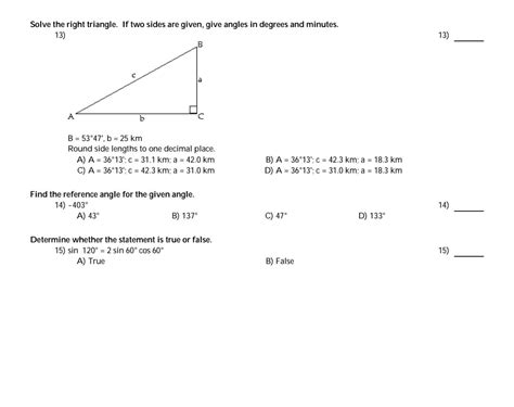 Solved Solve The Right Triangle If Two Sides Are Given