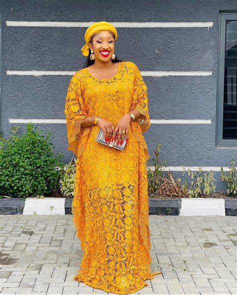 Mustard Yellow Cord Lace Bubu Dress Nigerian Luxury Party Kaftan With