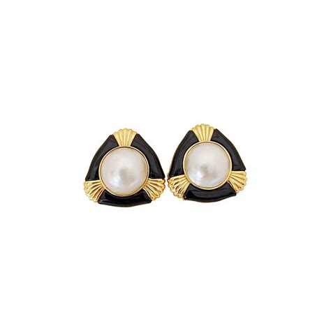 14 Karat Yellow Gold Earrings With Mabe Pearl And Black Onyx At 1stdibs