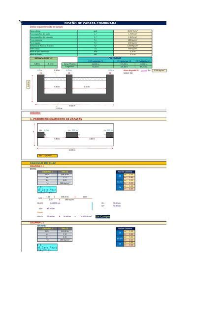 Plantilla De Excel De Dise O De Zapata Combinada Udocz Udocz