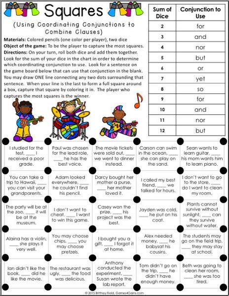 Conjunctions Games – Games 4 Gains