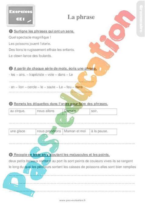 Bilan Pour Le Ce Sur La Phrase Evaluation Avec La Correction Pdf