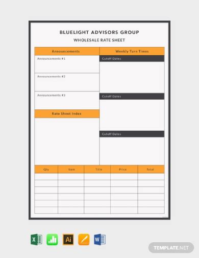 Rate Sheet Examples Google Docs Word Google Sheets Numbers