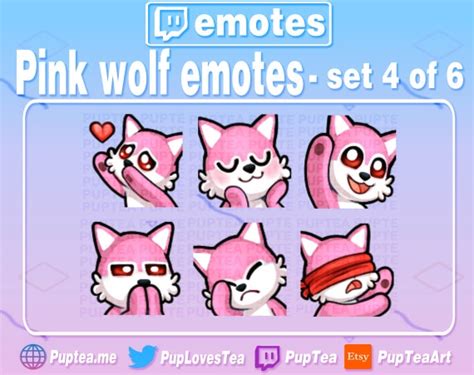 6x Cute Pink Wolf Emotes Pack For Twitch And Discord Set 4 Etsy