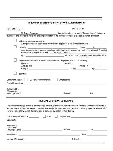 Fillable Online Directions For Disposition Of Cremated Remains Fax