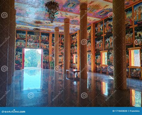 Colorful And Decorated Interior Of A Buddhist Temple Thailand