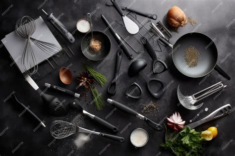 Premium Ai Image Flatlay Of Variety Of Cooking Utensils Including