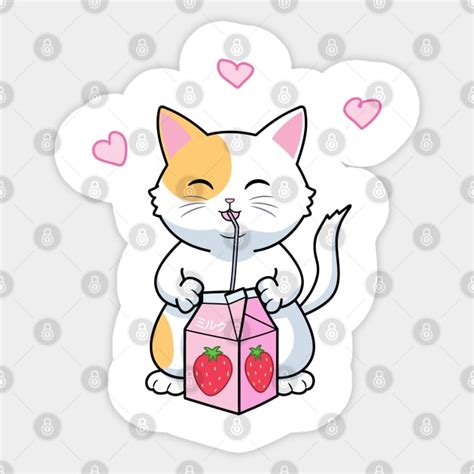 Kawaii Anime Cat With Strawberry Milk Anime Cat Love Sticker Teepublic