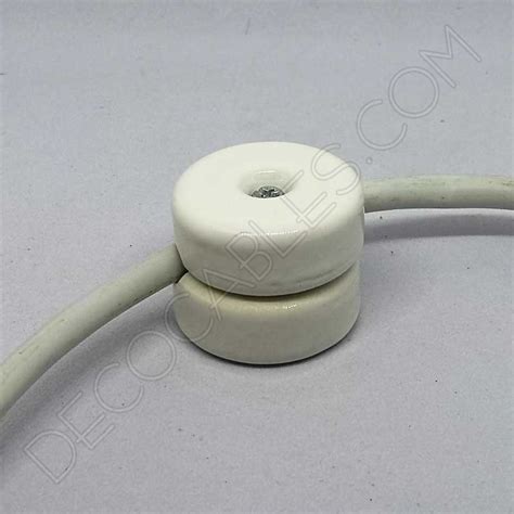 Aislador De Porcelana Blanco Para Cable Redondo Textil O De Silicona