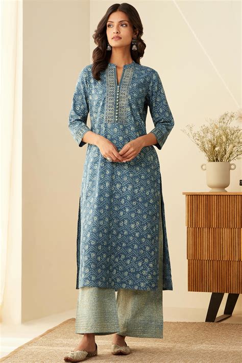 Buy Akola Hand Block Printed Straight Cotton Kurta For Women Fgmk