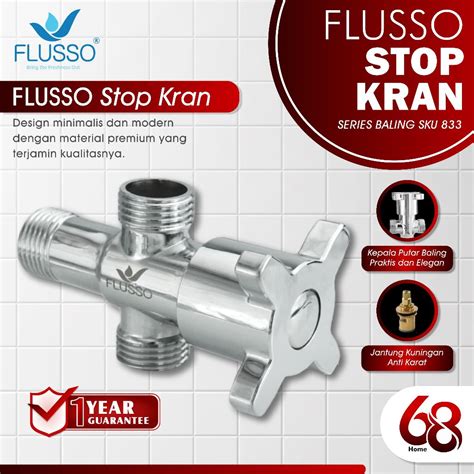 Jual Stop Kran Air Baling Double 2 Cabang FLUSSO Kran Shower Bidet