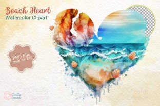 Beach Heart Watercolor Clipart Graphic By Crafty Corner Creative Fabrica