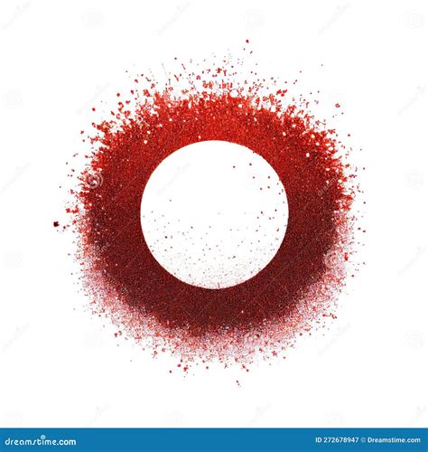 Red Glitter Swirling Particles On Circle Frame Isolated On White