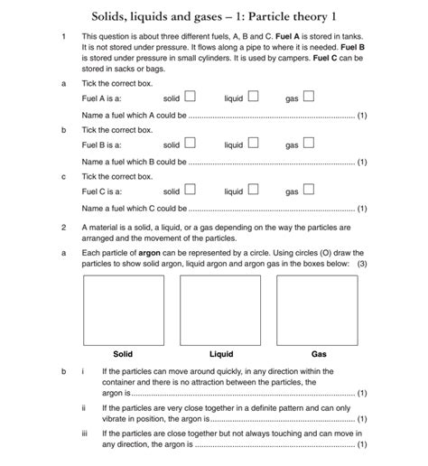 Particle Theory Worksheet 1