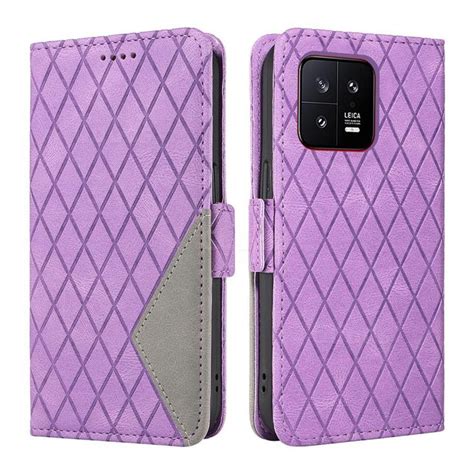 Grid Pattern Splicing Protective Wallet Case Cover For Xiaomi Redmi 10a Purple Xiaomi Redmi