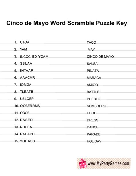 Free Printable Cinco De Mayo Word Scramble Puzzle