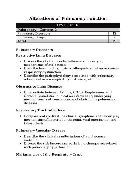 Pulmonary Study Guide Spring Dt Alterations Of Pulmonary