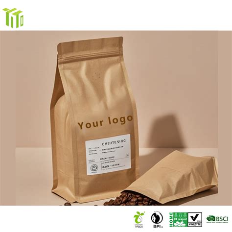 Wholesale Compostable Eight Side Seal Standing Coffee Bean Bag With