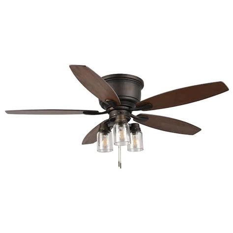 Hampton Bay Stoneridge 52 In Indoor Outdoor Led Bronze Hugger Ceiling Fan With Light Kit And 5