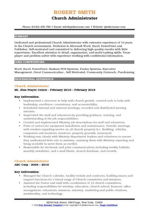 10 Church Administrator Resume Samples And Templates For 2025