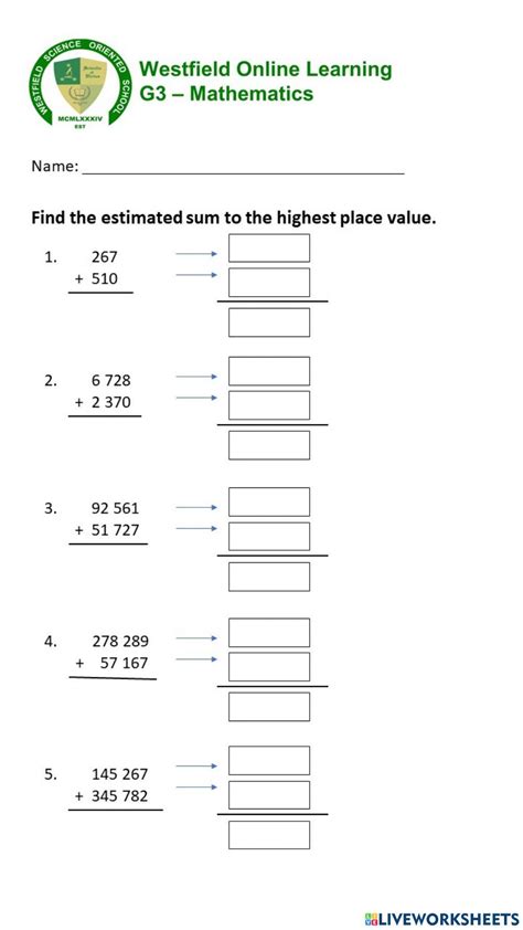 Estimating Sums Interactive Worksheet Live Worksheets Worksheets