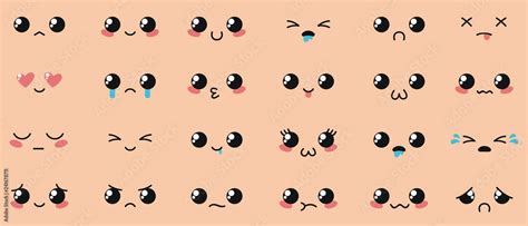 Cute funny faces set. Lovely kawaii characters with different emotions ...