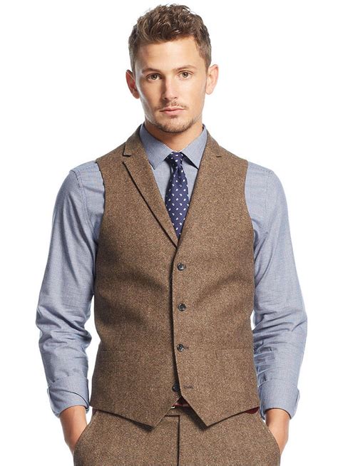 Bar Iii Carnaby Collection Slim Fit Brown Tweed Herringbone Vest