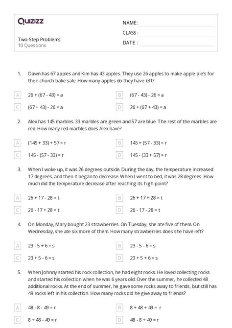 50 Two Step Equations Worksheets For 2nd Grade On Quizizz Free