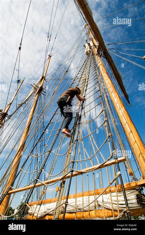 Climbing The Rigging Tall Ship Ships Boat Boats Sail Sailing Hoisting