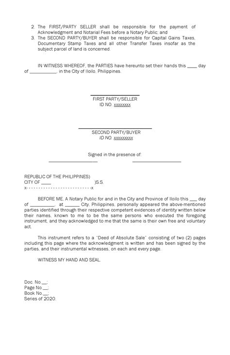 Deed Of Sale Portion Of Land Sample Philippines
