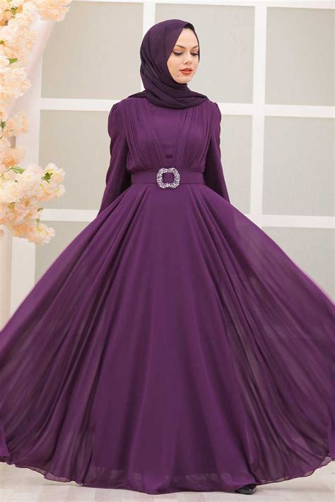 Purple Hijab Evening Dress Mor Neva Style