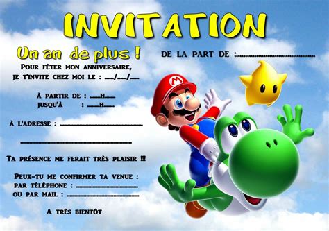 Ou Cartes Invitation Anniversaire Mario Ref Eur