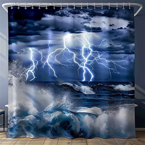 Oceanic Fury Hyper Realistic Lightning Storm Shower Curtain Transform