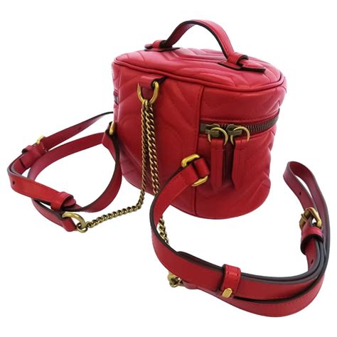 Gucci Red GG Marmont Round Backpack Leather Pony-style calfskin ref