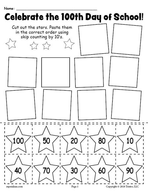 FREE Printable 100th Day of School Skip Counting By 10's Worksheet! | School worksheets, 100 ...