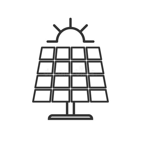 Black Isolated Outline Icon Of Solar Panel With Sun On White Background