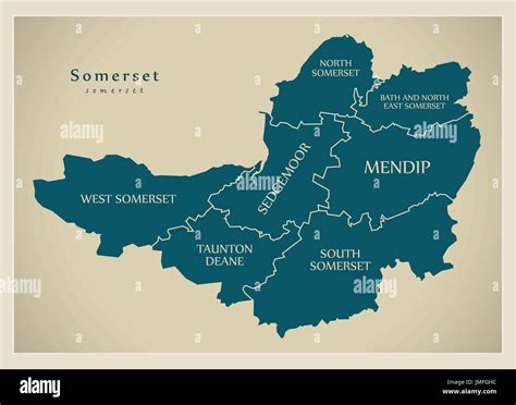 Modern Map - Somerset county with district captions England UK Stock ...