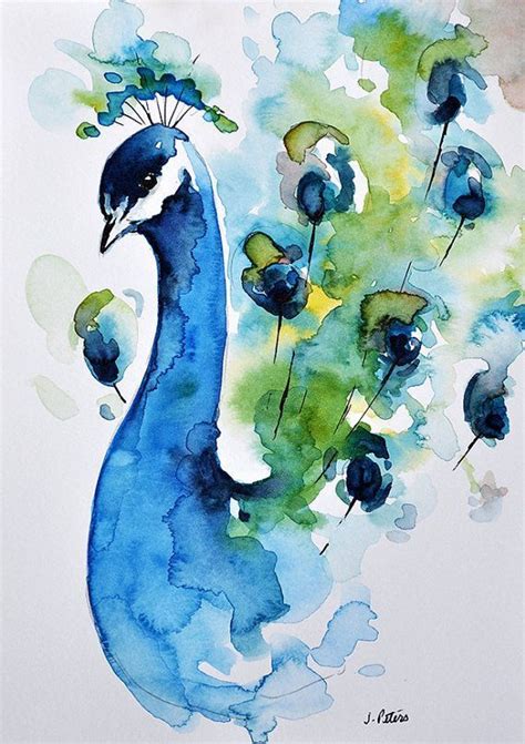 ORIGINAL Watercolor Bird Painting, Peacock Painting 6x8 inch, Green Blue Art #watercolorart ...