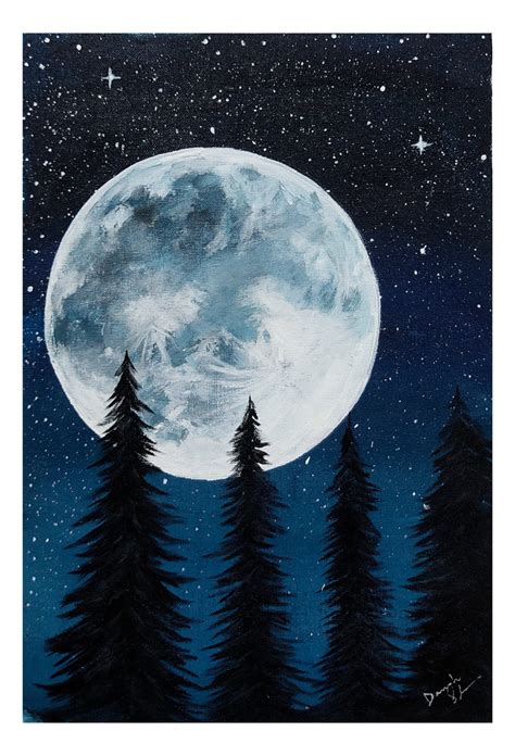 Super Full Moon At Night Acrylic Painting » Fitoor Art