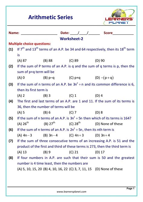 Arithmetic Series Worksheet Preschool Printable Sheet