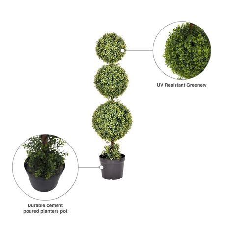 Earthflora Outdoor Faux Topiary 4 Boxwood Triple Ball In Pot Uv