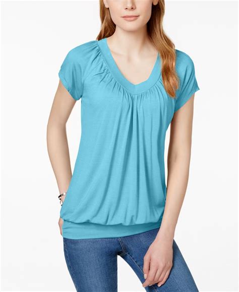 Jm Collection Short Sleeve V Neck Banded Hem Top Only At Macys Tops Women Macys Women