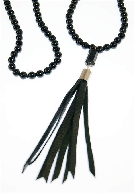 Long Black Onyx And Leather Tassel Necklace