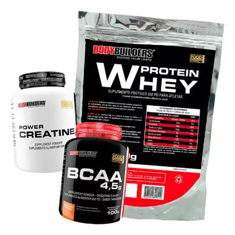 Kit Whey Protein 500g Bcaa Creatina Bodybuilders Sabor Baunilha