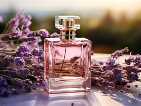 Premium Ai Image A Purple Perfume Bottle Surrounded By Lavender